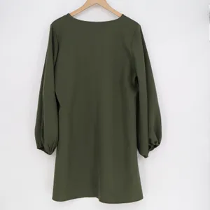 Solersun Olive Green V-Neck Balloon Sleeve Shift Mini Dress Large thumbnail 5