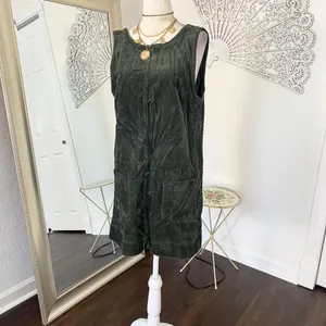 Source Unknown Y2K Corduroy Overall Dress Open Back Cute Pockets M Dark Green NEW thumbnail 5