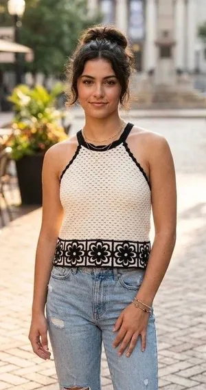 Zara Cute Crochet Halter Top with Floral Daisy Border. Size 13-14 years thumbnail 1