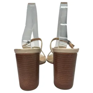 Schutz Sandals Womens 7.5 Nude Beige Leather Strappy Block Heel Buckle Classic thumbnail 4