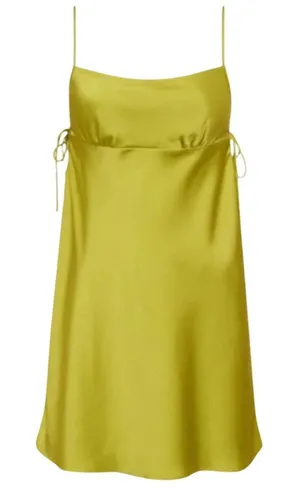Rumored Meadow Mini Dress LARGE‎ Square Neck Green Satin Empire Cocktail NEW thumbnail 1