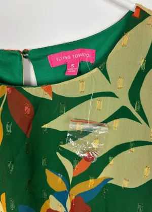 Flying Tomato Green Tropical Floral Boho Chiffon Long Sleeve Mini Dress Small thumbnail 7