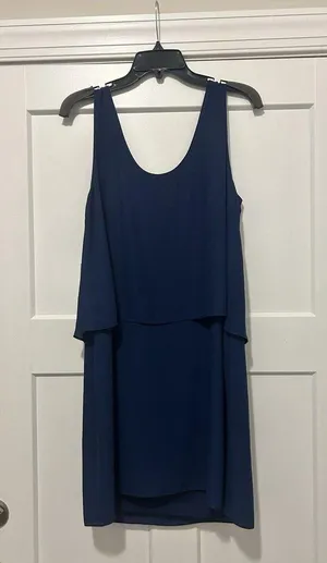 Amanda Uprichard Sleeveless Mini Dress Size Large V Neck Navy Blue Layer Chiffon thumbnail 6