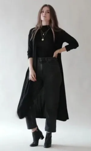 Lou & grey Open Front Long Pocket Duster Cardigan Sweater Black thumbnail 1