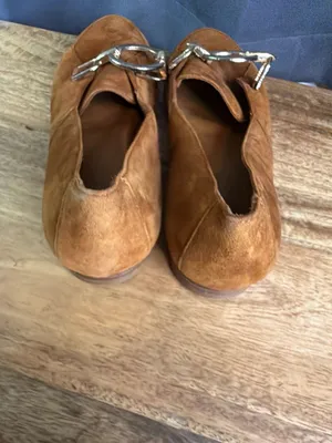 Sézane Andréa Loafers in Camel Suede with Gold Buckle Detail thumbnail 5
