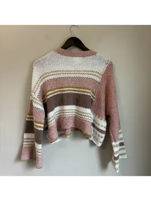 Sincerely Jules Color Block Striped Knit Sweater Pink White Brown Size S ST20411 thumbnail 4