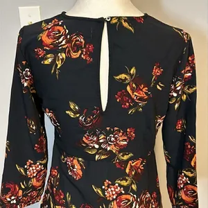 Abercrombie & Fitch Black Floral Bell Sleeve Mini Dress Rose‎ Print Side Zip thumbnail 2