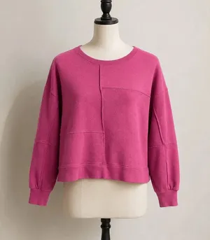 New In Pink Patchwork Cropped Sweatshirt Size S Oversized Crewneck thumbnail 1