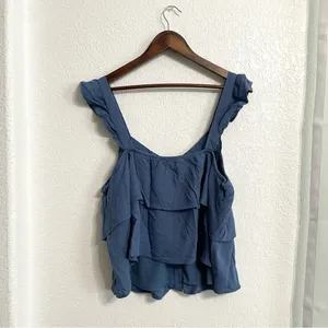 American Eagle Womens Shirt Top Blue Tiered Ruffle Button Front Size XL thumbnail 2