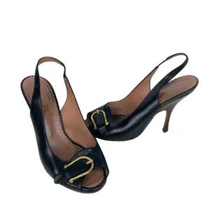 YVES SAINT LAURENT Black Leather Sling Back Heels - Size 36.5 thumbnail 3