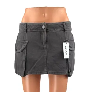 NEW Garage Women's Gray Mid Waist Utility Cargo Denim Jean Skirt Skort Size S thumbnail 2