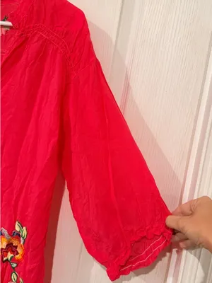 Final Price Johnny Was Hot Pink Embroidered Button-Front Tunic thumbnail 3