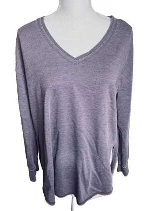 Z Supply Womens Vneck Purple knit top sweatshirt soft slub lounge sz M thumbnail 1