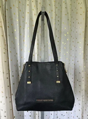Juicy Couture Black Cow Hide Leather Orange Grove Winged Convertible Tote thumbnail 2