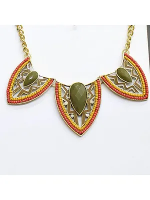 NWT Tint Triangle Bib Dangly Earring Necklace Set Gold / Red Multi 18" + 3" thumbnail 2