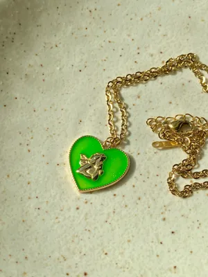 gold tone stainless steel angel cherub green heart goth cute chic antique style necklace👼💗 thumbnail 4