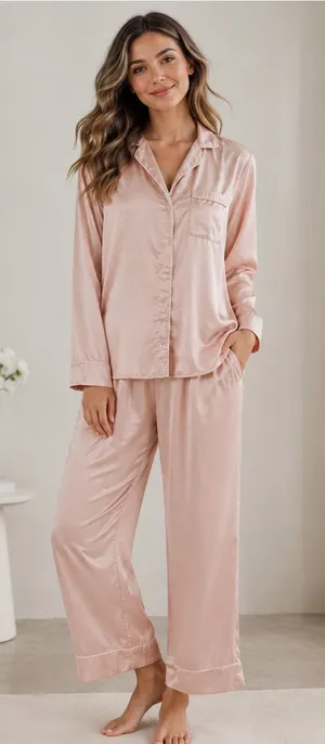 Abercrombie & Fitch Pink Satin Wide-Leg Pajama Lounge Set Size Small thumbnail 1