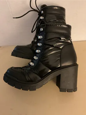 Marc Fisher women black leather platform combat boots US 7.5 thumbnail 4