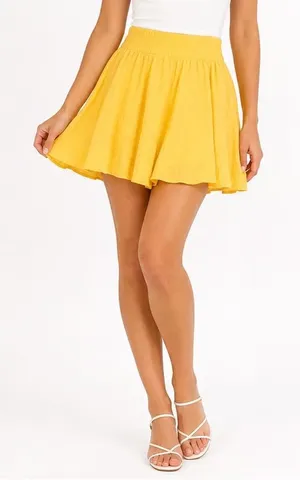 Twenty One Yellow Cotton Flared Mini Skirt Elastic Waist Lined Size L thumbnail 1