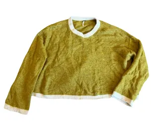 Free People Serendipity V-Neck Fuzzy Sweater Unique Green Boxy Cropped Sz Large thumbnail 1