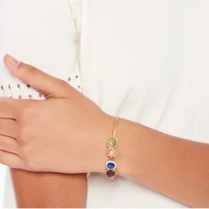 Kate Spade Perfecly Imperfect gold tone multi gemstone hinged cuff bracelet thumbnail 3