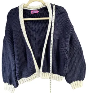 Edikted Contrast Chunky Knit Cardigan Womens XS/S Navy Ivory Oversized Cozy thumbnail 9