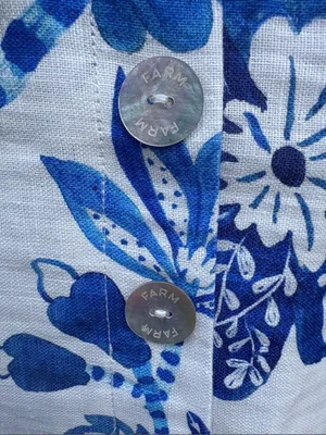 NWT FARM Rio Linen Faux Wrap Floral Birds Dress White Blue Size XS Retail $185 thumbnail 8