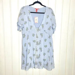 Chelsea & Violet Blue Floral Button Front Tie Sleeve Mini Dress XL NEW 235 thumbnail 10