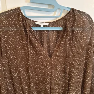 Vince Women's Brown Starry Dot Pleated Long Sleeve Sheer Midi Dress Sz Small thumbnail 2