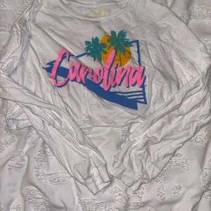 Carolina Palm Graphic Long Sleeve Tee - White with Pink, Blue & Yellow Print thumbnail 1