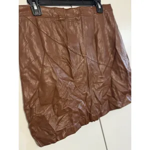 Guanyy Brown Faux Leather Mini Skirt XXL (Fits 32-33) Y2K Panel Moto 17” Length thumbnail 3