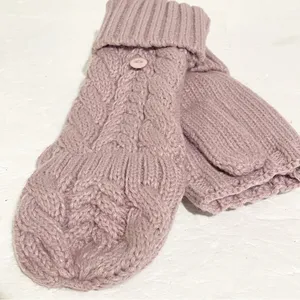 Frye & Co Womens‎ Light Purple Cable Knit Pop Top Mitten Gloves NEW thumbnail 3