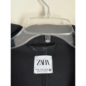 Zara Hooded Top Coat Oversized Womens Med Black Long Sleeve Button Front Ovecoat thumbnail 7
