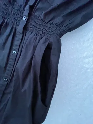 Black Button-Front Shirtdress with Smocked Waist‎ thumbnail 13