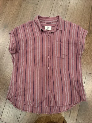 Cosmic Blue Love Mauve Striped Button-Front Top in Size Medium - C71-013 thumbnail 1