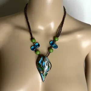 Macy's Beaded Glass Pendant Statement Necklace thumbnail 1