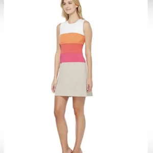 Calvin Klein Colorful Stripe Stretch Crepe Sleeveless‎ Sheath Dress Size 4 thumbnail 2