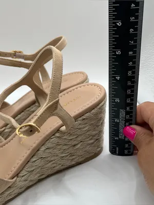 Stuart Weitzman Dayna Suede Espadrille Wedges 6.5 neutral suede crisscross vamp thumbnail 3