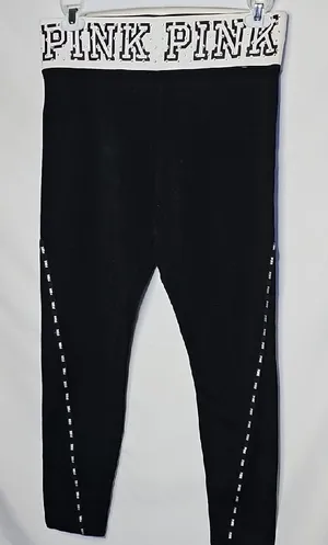 PINK Victoria's Secret Yoga Pull On Rhinestone Workout Leggings Sz LARGE thumbnail 1