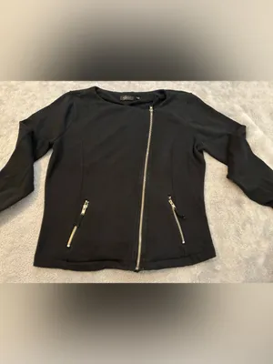 Women’s Lyn Brand Black Asymmetrical Zip Bomber Jacket Size Medium thumbnail 2