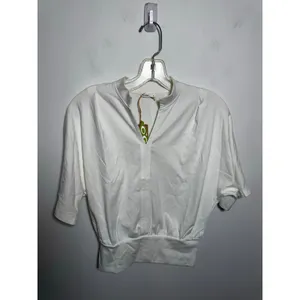 OGL Stand Collar V-Neck Short Sleeve White Top Women's Size XL NEW thumbnail 5