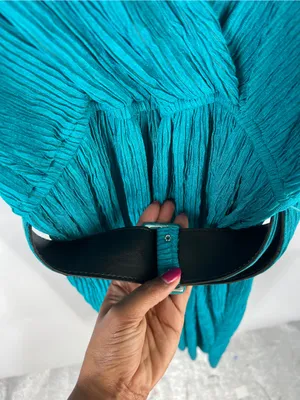 Vintage Pellini Petites Teal Crinkle Belted‎ Dress 3/4 Petite thumbnail 7