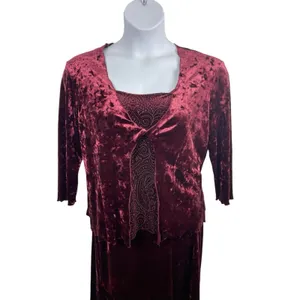 VTG Y2K 90s Fashion Bug Crushed Velvet Gothic 2-Piece Set Skirt Set M Burgundy thumbnail 4