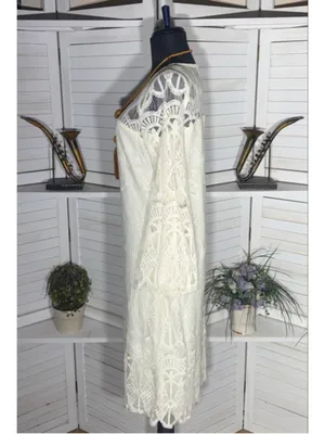 Tacera boho dress cream lace victorian bell sleeves romantic coquette fairy S thumbnail 4