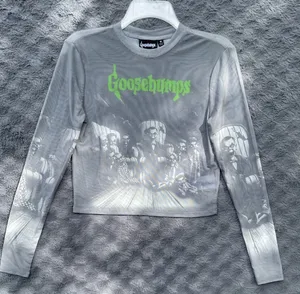 Y2K Horrorcore Goosebumps Slappy Mesh Crop Top Long Sleeve Goth Grunge Size M thumbnail 9