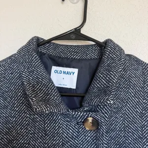 Old Navy Womens Navy Blue Herringbone Wool Blend Button Up Car Coat Size S thumbnail 3