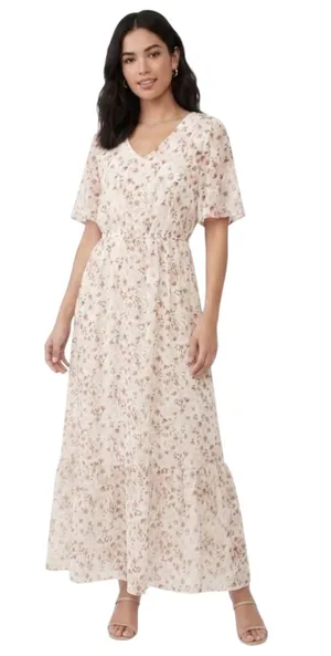 Cream Floral Tiered Maxi Dress Size Large thumbnail 1