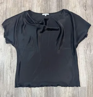 TASH+SOPHIE Black Drape Neck Short Sleeve Top Made in USA Size‎ L thumbnail 1