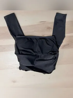 Endless Wave Medium Black Long Sleeve Ribbed Cropped Swim Top Beach Ocean Surf thumbnail 4