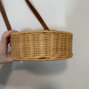 J. McLaughlin Circle Wicker Brown‎ Leather Picnic Crossbody Purse thumbnail 6